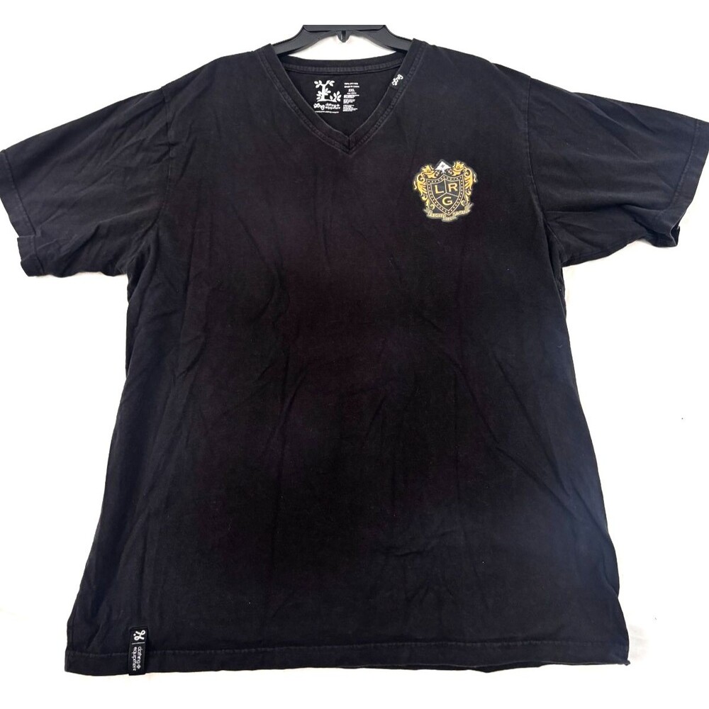 Disney Crest V-Neck T-Shirt - Black Short Sleeve Tee - Gold Emblem - Men’s XL